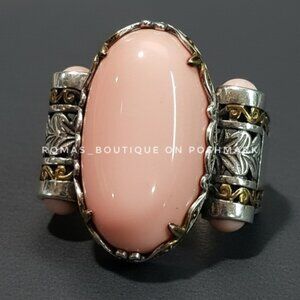 Angel Skin Coral vintage Sterling Silver and Gold Ring
